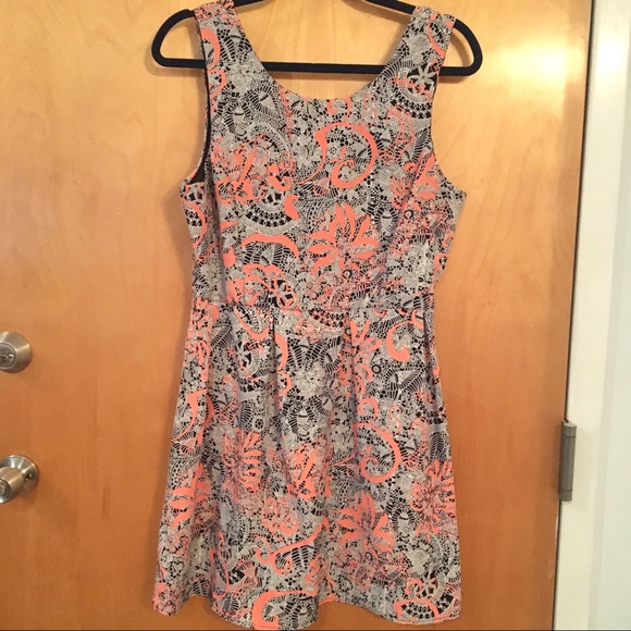 DONATED Printed dress in Coral/Navy/White - Picture 2 of 3